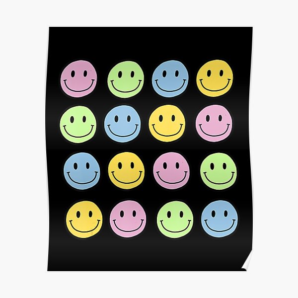 "Retro Vibe Multi Color Happy Face Smiley Face" Poster for Sale by