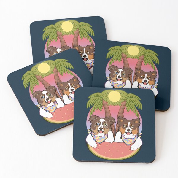 Item preview, Aussies on the beach during sunset  Red black tri red Merle mini American Shepherd   designed and sold by EmilyNelson1.