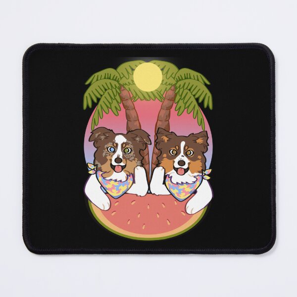 Item preview, Aussies on the beach during sunset Red black tri red Merle mini American Shepherd designed and sold by EmilyNelson1.
