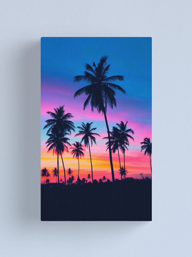 Tropical Palm Tree Sunset Canvas Print By Denzeljohnson Redbubble