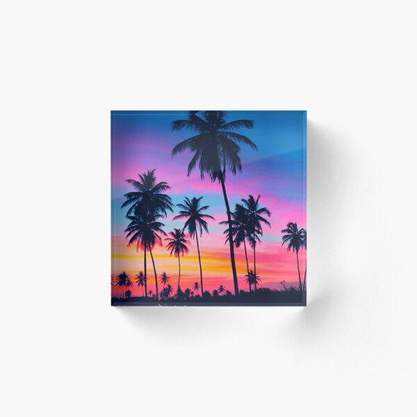 Tropical Palm Tree Sunset Acrylic Block