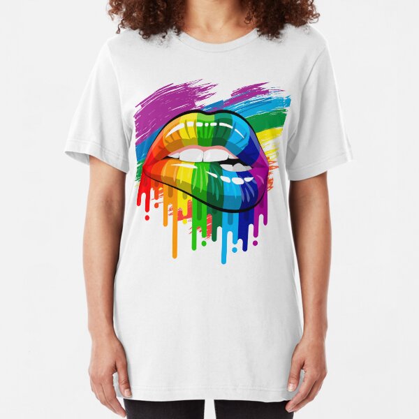 proud Rainbow Lips Pride Slim Fit T-Shirt