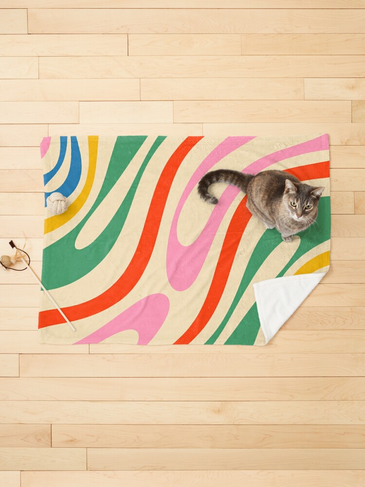 Thumbnail 1 of 6, Pet Blanket, Wavy Loops Abstract Pattern in Rainbow Colors  designed and sold by kierkegaard.