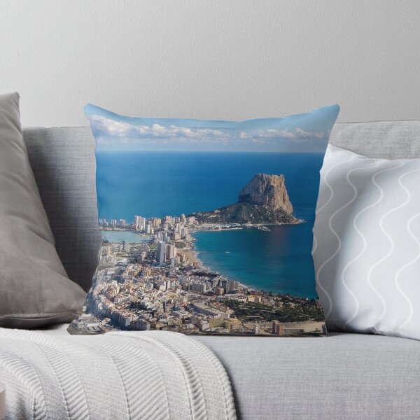 Peñón de Ifach, Mediterranean Sea and the coastal city of Calpe Throw Pillow