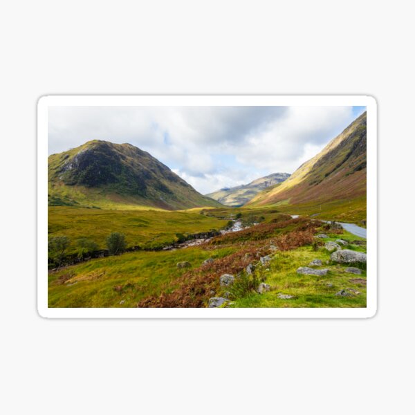 Wide view on Glen Etive and the River Etive in the Highlands of Scotland Sticker