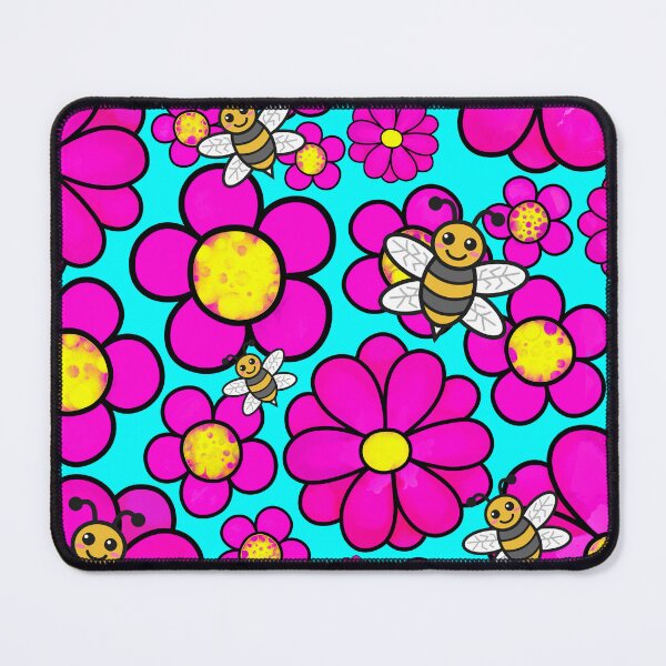 Item preview, Flowers and Bees Pollinate Pink Blue And Yellow Floral Happy designed and sold by funnytshirtemp.