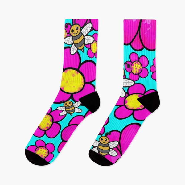 Item preview, Flowers and Bees Pollinate Pink Blue And Yellow Floral Happy designed and sold by funnytshirtemp.