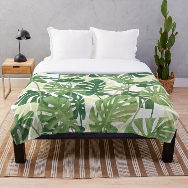 Vintage Monstera leaves Throw Blanket