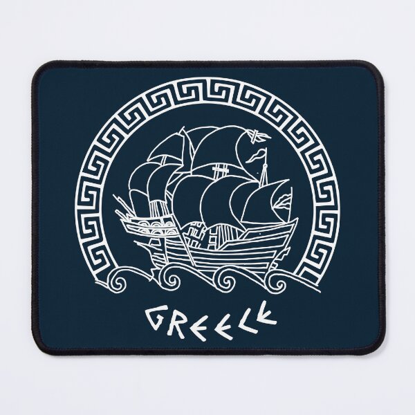 Item preview, Greek Traditional Ship Motif Inside a Meander Circle designed and sold by Happy Puppy Print On Demand.