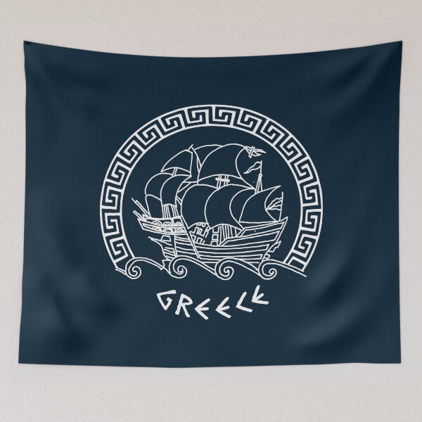 Item preview, Greek Traditional Ship Motif Inside a Meander Circle designed and sold by Happy Puppy Print On Demand.