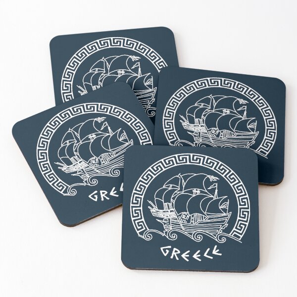 Item preview, Greek Traditional Ship Motif Inside a Meander Circle designed and sold by Happy Puppy Print On Demand.