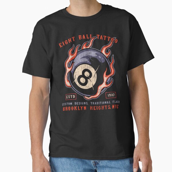Vista previa del artículo con la obra «Estudio de tatuajes "Eight Ball", Brooklyn Heights, Nueva York, tatuaje de bola de billar de la vieja escuela», diseñado y vendido por Proverbial Wisdom Design.