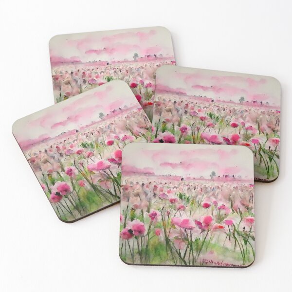 Item preview, Pink watercolor flower field designed and sold by endage.