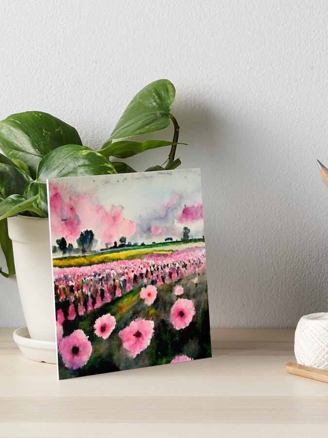Wall Art Print, Field of pink watercolor flowers
