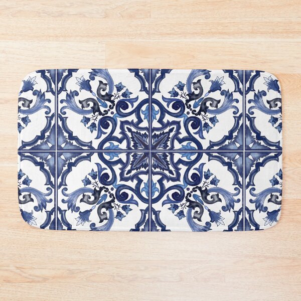Item preview, Blue Ornate Floral Mediterranean Sicilian Tile designed and sold by SydneyPapierCo.