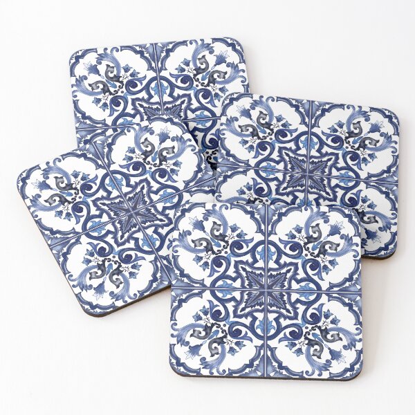 Item preview, Blue Ornate Floral Mediterranean Sicilian Tile designed and sold by SydneyPapierCo.
