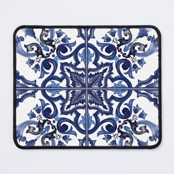 Item preview, Blue Ornate Floral Mediterranean Sicilian Tile designed and sold by SydneyPapierCo.