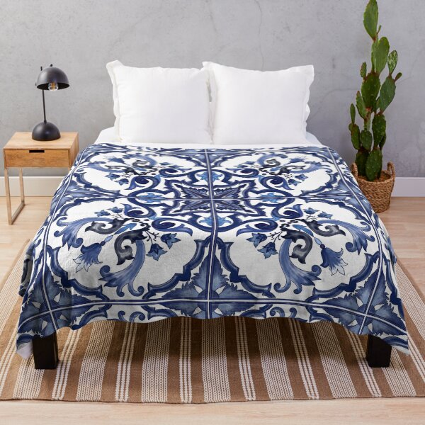 Item preview, Blue Ornate Floral Mediterranean Sicilian Tile designed and sold by SydneyPapierCo.