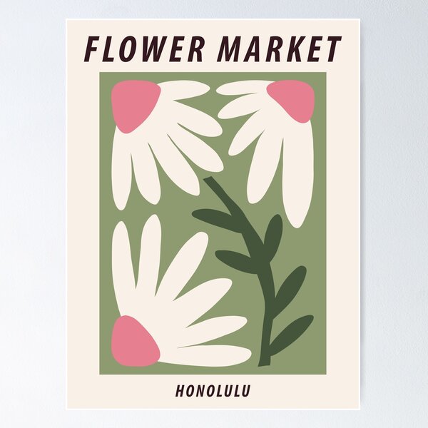 Flower market, Honolulu, Cute green art print, Exhibition, Aesthetic poster,  Botanical Poster for Sale by KristinityArt