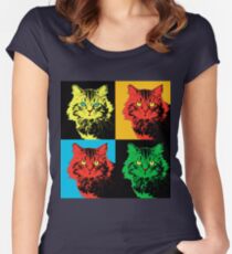 CAT POP ART yellow red green Women's Fitted Scoop T-Shirt