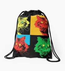 CAT POP ART YELLOW RED GREEN Drawstring Bag