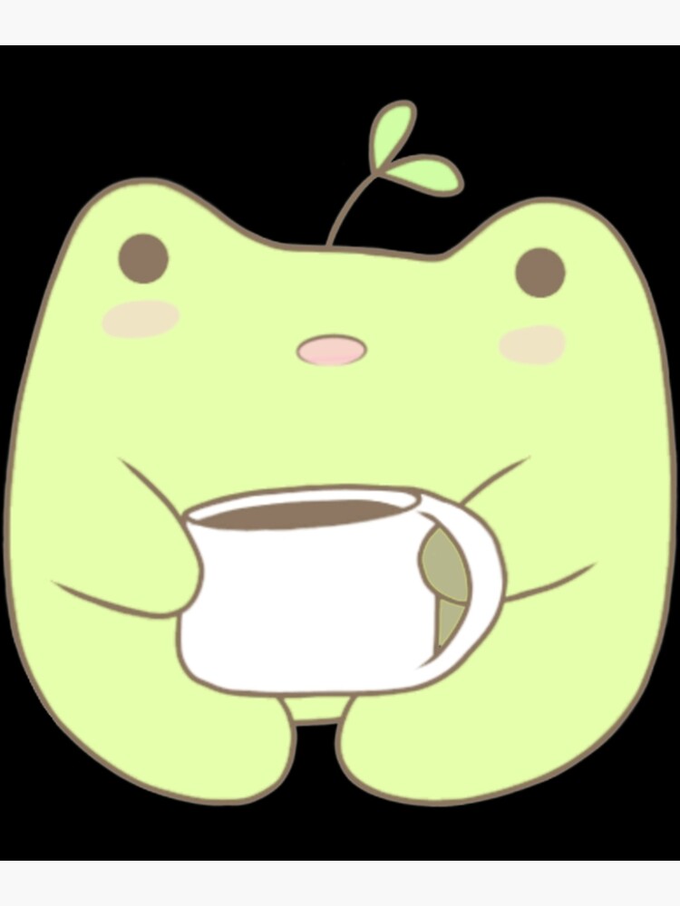 “Cute frog sitting down holding a coffe cup or tea adorable frog stiker