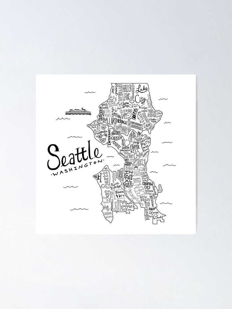 Seattle Map in Kraken Colors Poster for Sale by sanfranglasgow