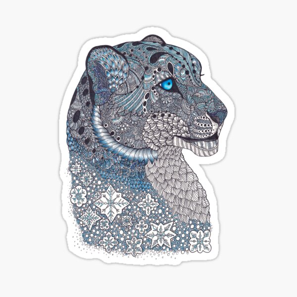 Item preview, Blue Zentangle Snow Leopard and Snowflakes designed and sold by TemplemanArt.
