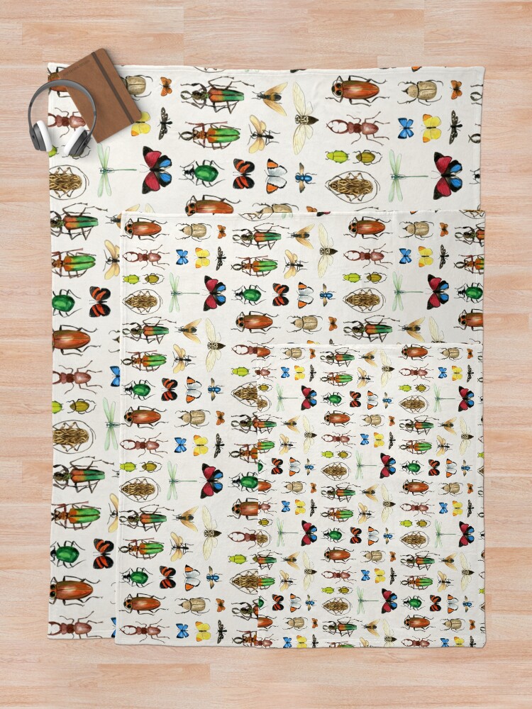Thumbnail 5 of 6, Throw Blanket, The Usual Suspects - insects on white - watercolour bugs pattern by Cecca Designs designed and sold by Cecca-Designs.