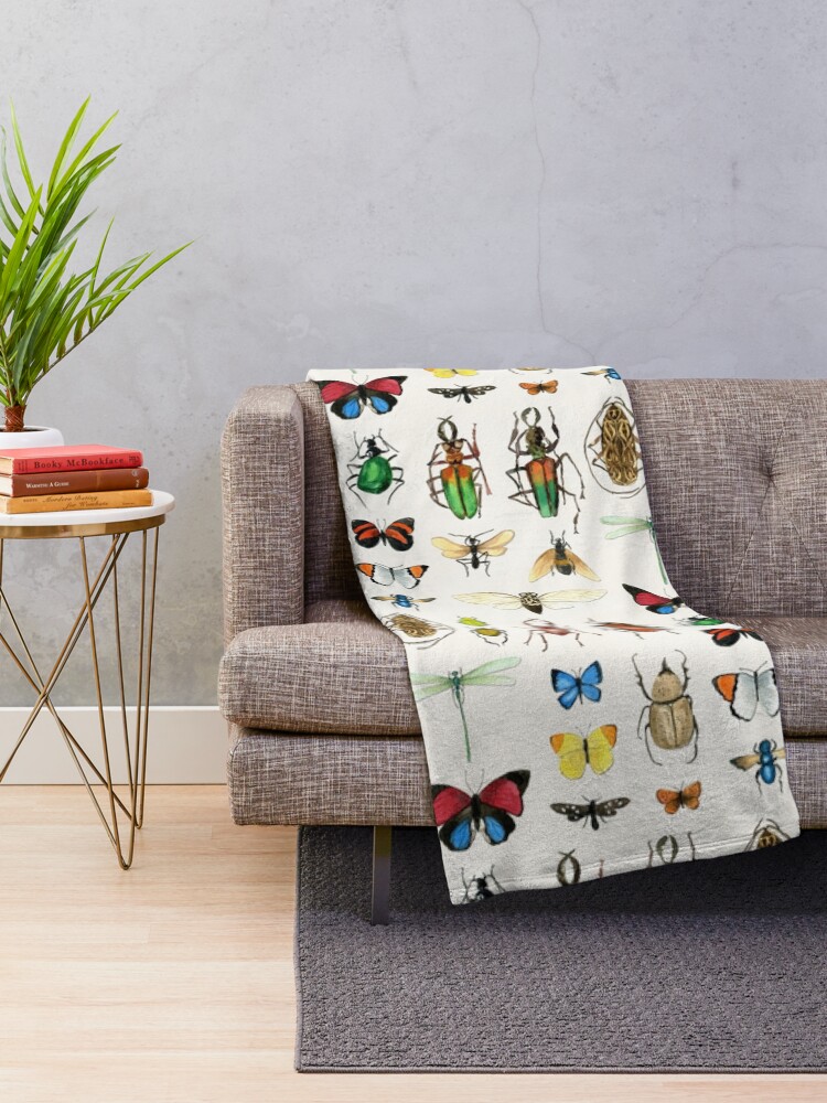 Thumbnail 2 of 6, Throw Blanket, The Usual Suspects - insects on white - watercolour bugs pattern by Cecca Designs designed and sold by Cecca-Designs.