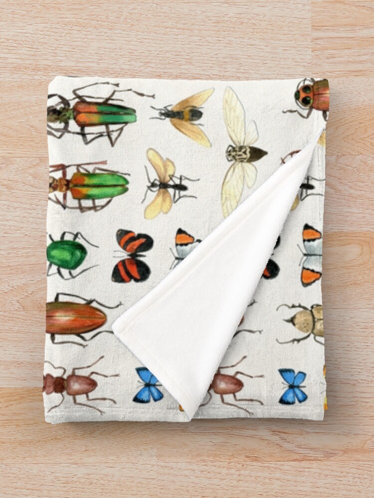 Thumbnail 3 of 6, Throw Blanket, The Usual Suspects - insects on white - watercolour bugs pattern by Cecca Designs designed and sold by Cecca-Designs.