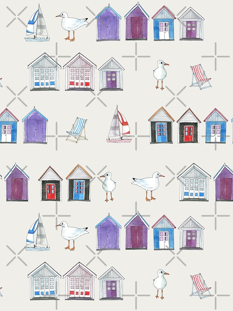 Thumbnail 5 of 5, Graphic T-Shirt, Beach Huts, Bournemouth - on grey - watercolour pattern by Cecca Designs designed and sold by Cecca-Designs.