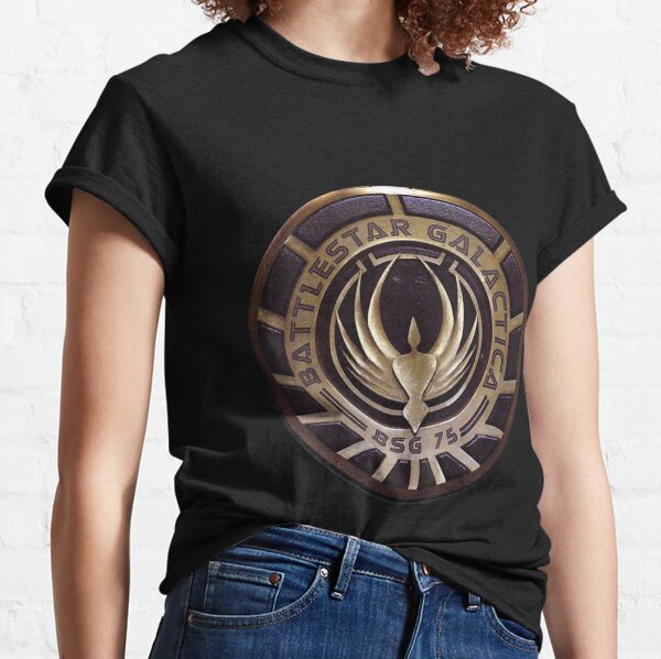 Womens Battlestar Galactica Gold Bsg 75 Emblem V-Neck Classic T-Shirt