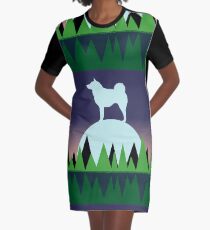 Norwegian Elkhound Moon Graphic T-Shirt Dress