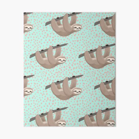 cute mint and peach sloth dot pattern Art Board Print