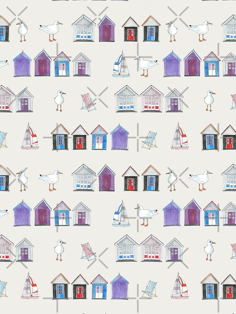Beach Huts, Bournemouth - on grey - original watercolour pattern by Cecca Designs by Cecca-Designs