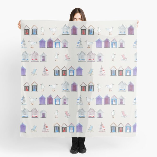 Beach Huts, Bournemouth - on grey - original watercolour pattern by Cecca Designs Scarf