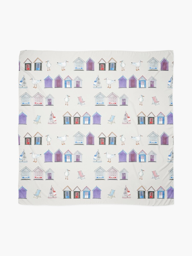 Alternate view of Beach Huts, Bournemouth - on grey - original watercolour pattern by Cecca Designs Scarf