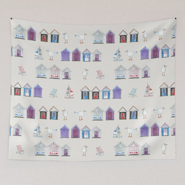Item preview, Beach Huts, Bournemouth - on grey - watercolour pattern by Cecca Designs designed and sold by Cecca-Designs.