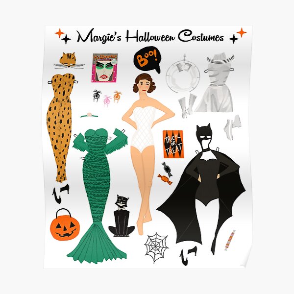"Margie's Halloween Costumes Paper Doll Art" Poster for Sale by