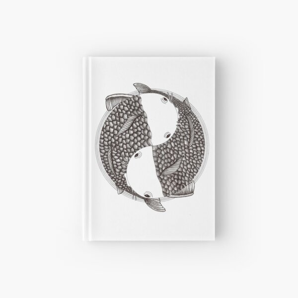 Pisces - Fish Koi - Japanese Tattoo Style (black and white) Hardcover Journal