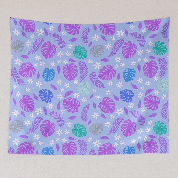 Item preview, Monstera pattern on blue background designed and sold by BumbleBearArtUK.