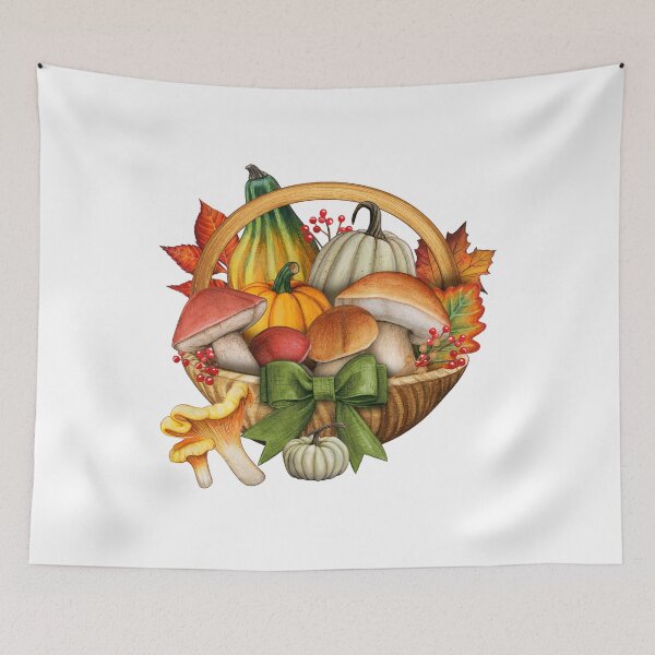 Item preview, Colorful Pumpkin and Mushroom Harvest Basket designed and sold by silviaol.