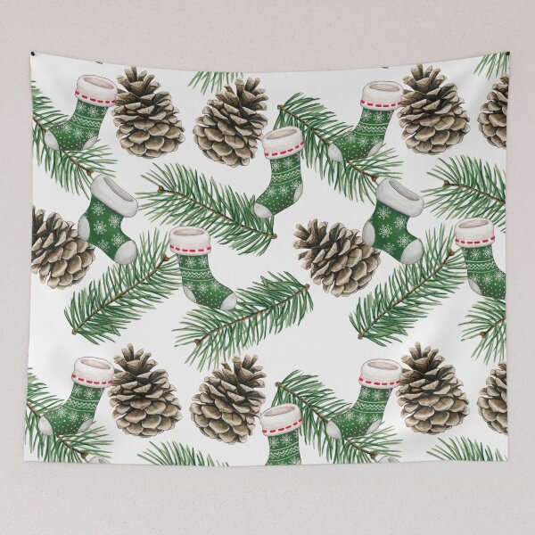 Item preview, Christmas Green Stockings and Pinecones designed and sold by silviaol.