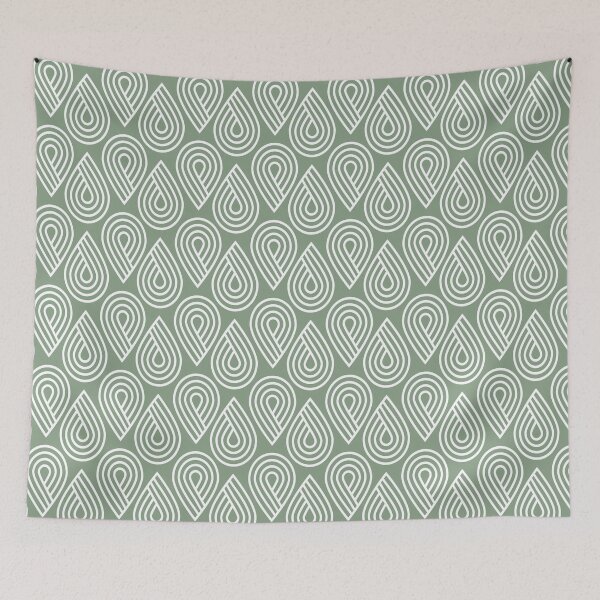 Item preview, White on basil green geometric ornamental droplet pattern designed and sold by CONTRAPINK.