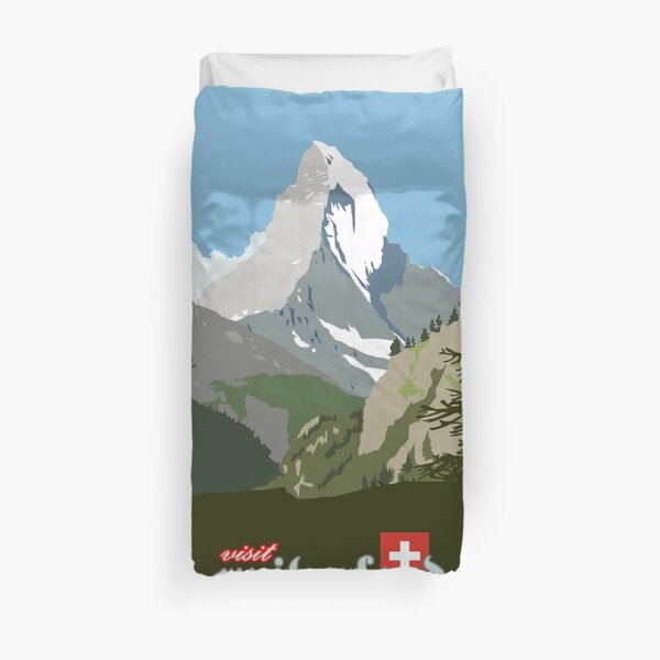 Besuchen Sie die Schweiz Vintage Travel Poster Grafik Bettbezug
