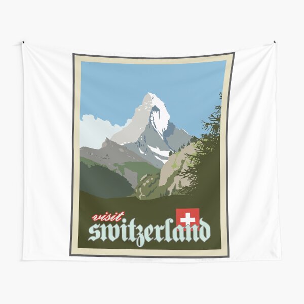 Visit Switzerland Vintage Travel Poster Graphic Tapestry