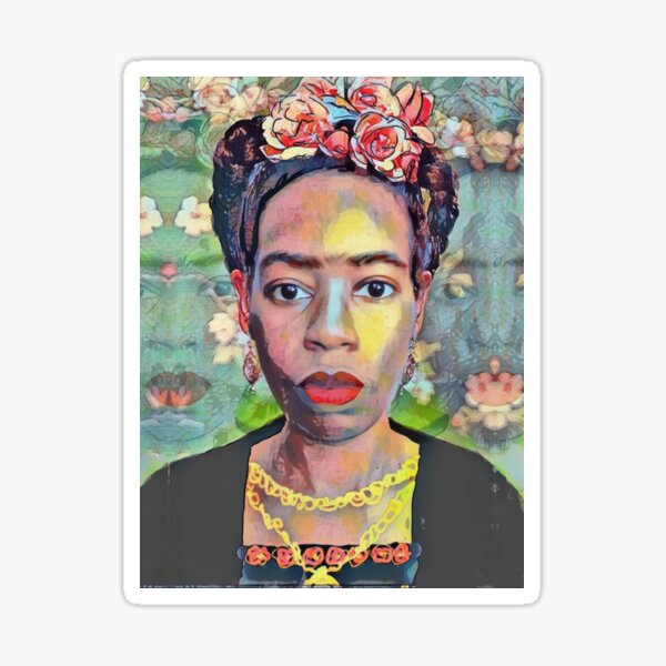 "Black Frida Kahlo Painted Digital Collage" Sticker for Sale by