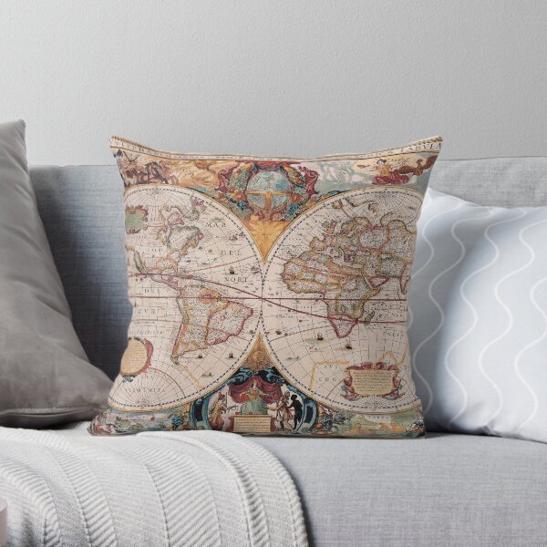 Double Hemisphere Map; Henricus Hondius; c 1630 Throw Pillow