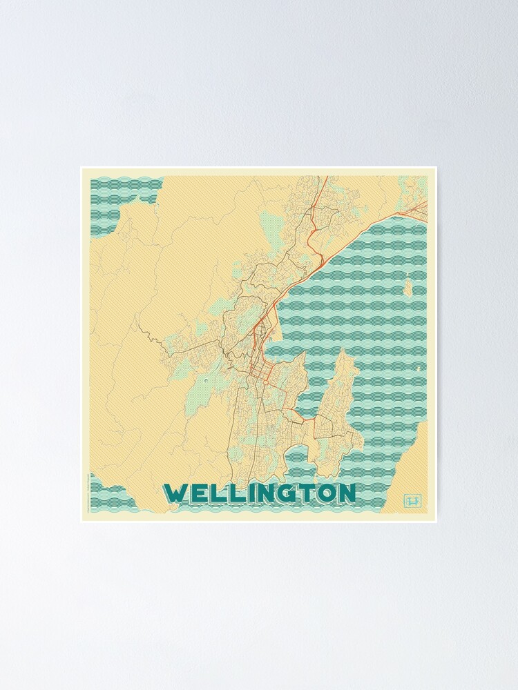 Alternate view of Wellington Map Retro Poster